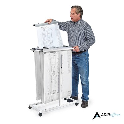 AdirOffice Blueprint Steel Vertical Plan Center Large File Storage Cart, White (614-WHI-KIT1)