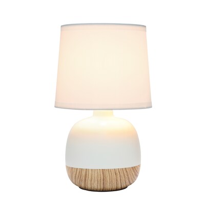 Simple Designs Petite Mid Century Table Lamp, Light Wood and White (LT2078-LWW)