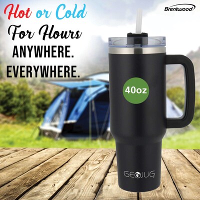 Brentwood Geojug Stainless Steel Double Walled Tumbler Cup, 40 oz., Black (CMB-1200BK)