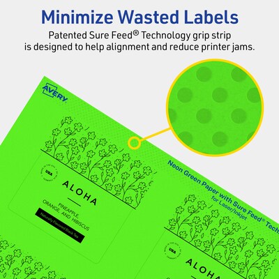 Avery Square Multipurpose Labels, 2.75" x 2.75", Neon Green, 240/Pack (94109)