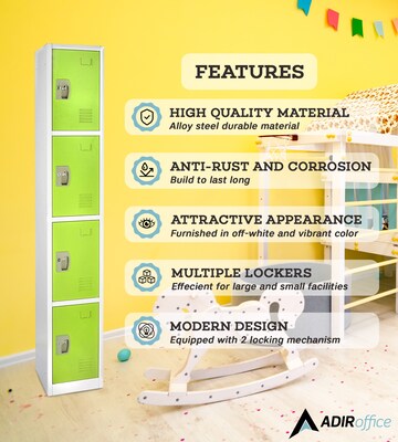 AdirOffice 72'' 4-Tier Green Storage Locker, 4/Pack (629-204-GRN-4PK)
