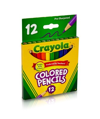 Crayola Short Barrel Colored Pencils, Assorted Colors, 12/Box (68-4112)