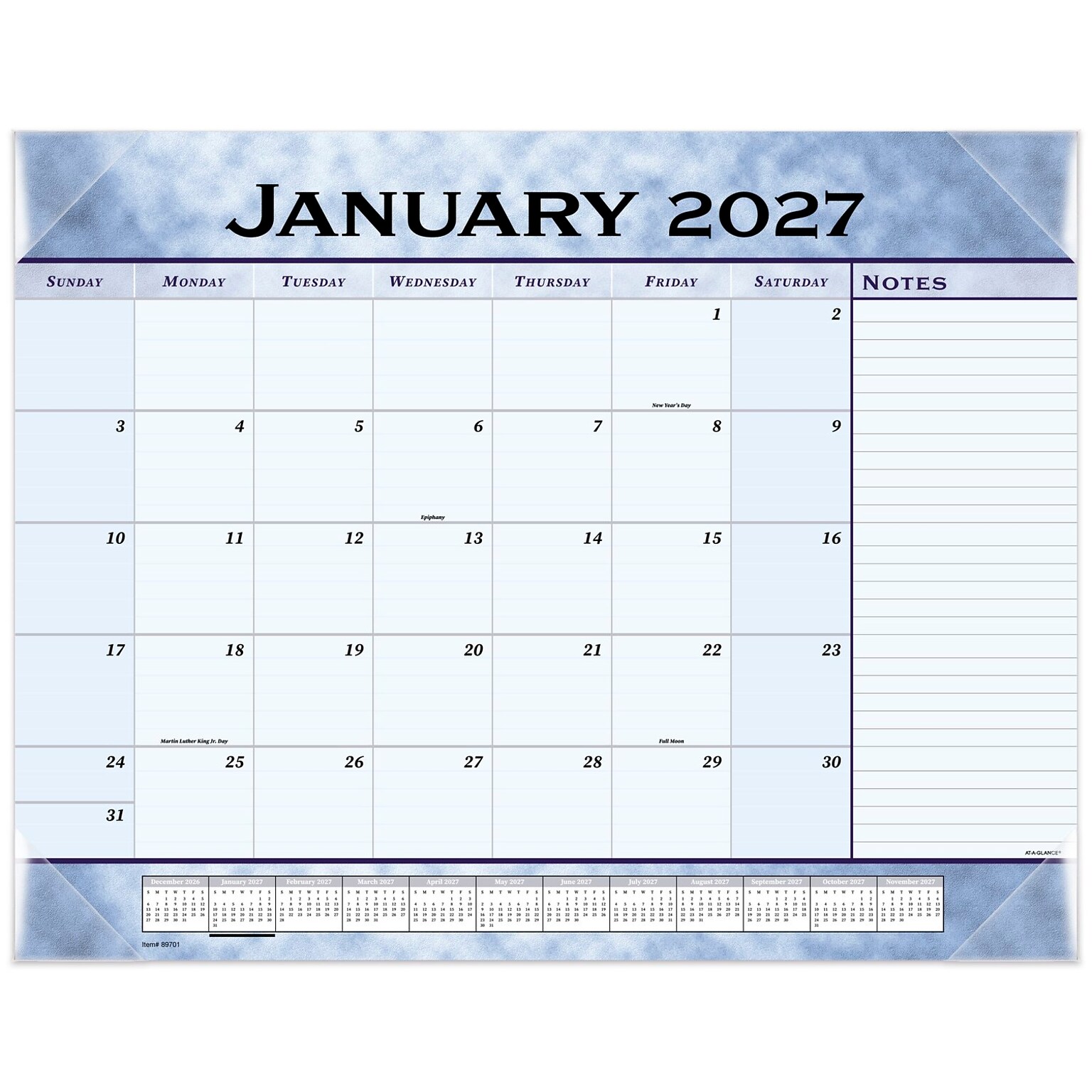 2027 AT-A-GLANCE 21.75 x 17 Monthly Desk Pad Calendar, Slate Blue (89701-27)
