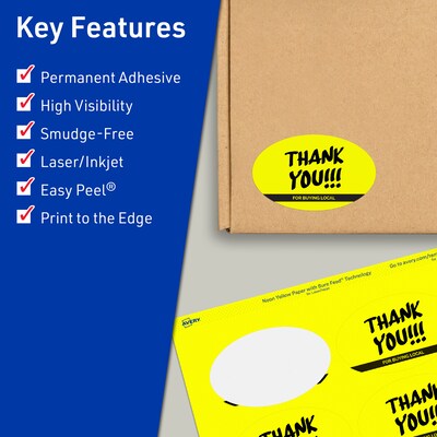 Avery Laser/Inkjet Oval Multipurpose Labels, 2" x 3-1/3", Neon Yellow, 640/Box (94056)