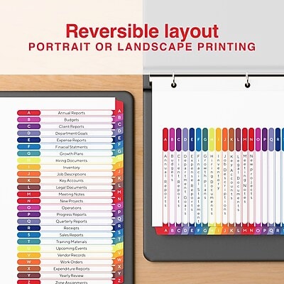 Staples Durable Paper A-Z Alphabetical Dividers, 26-Tabs, Multicolor ...