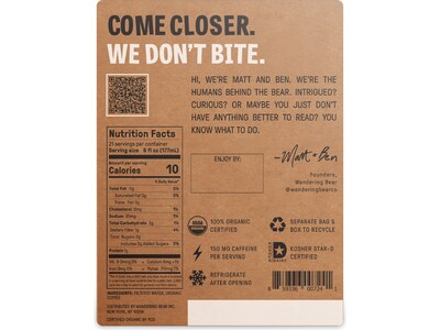 Wandering Bear Straight Black Cold Brew Coffee, 128 oz., 2/Case (WBSB128oz2pak)