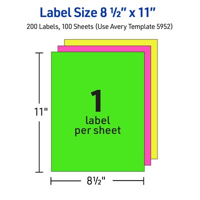 Avery Laser Shipping Labels, 8-1/2" x 11", Assorted Neon, 15 Labels/Pack (5975)