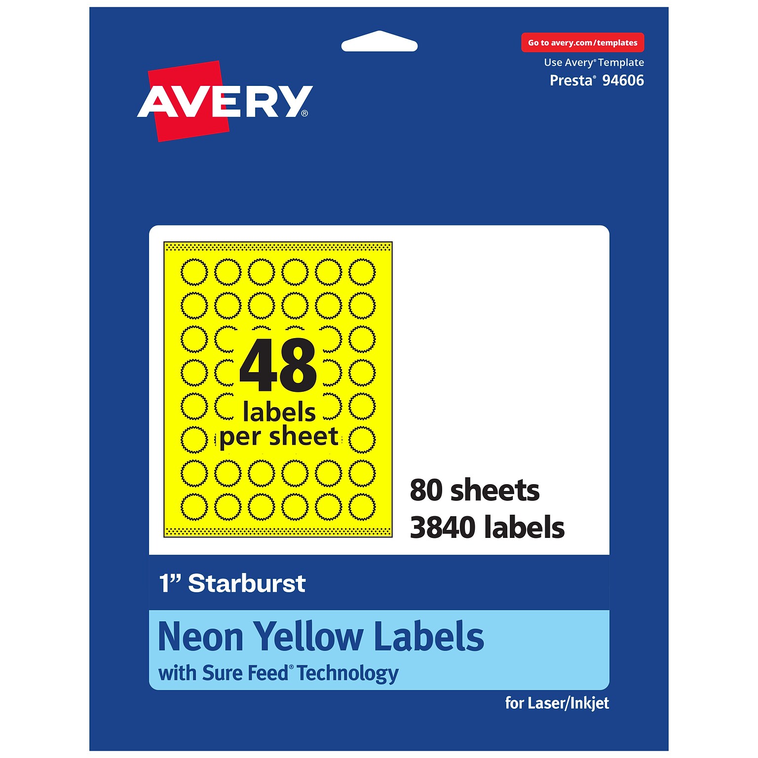 Avery Starburst Laser/Inkjet Multipurpose Labels, 1, Neon Yellow (3840/Box)