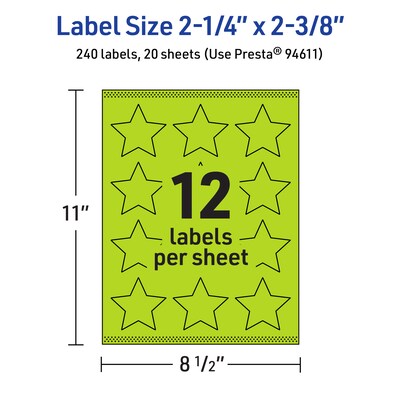 Avery Burst Multipurpose Labels, 2-1/4" x 2-3/8", Bright Green, 240/Pack (94611)