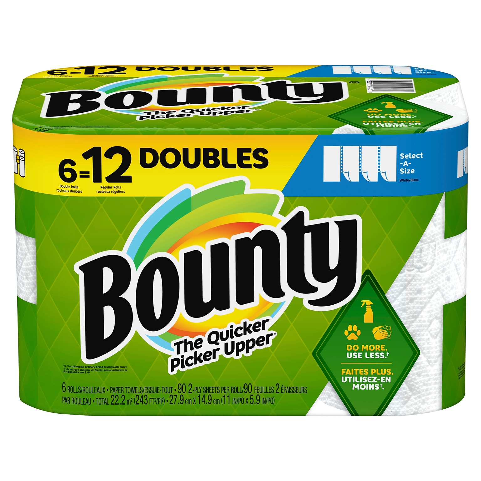 Bounty Select-A-Size Paper Towels, 2-ply, 90 Sheets/Roll, 6 Rolls/Pack (66557/05825)