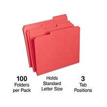 Staples® Reinforced File Folders, 1/3 Cut Tab, Letter Size, Red, 100/Box (TR508978)