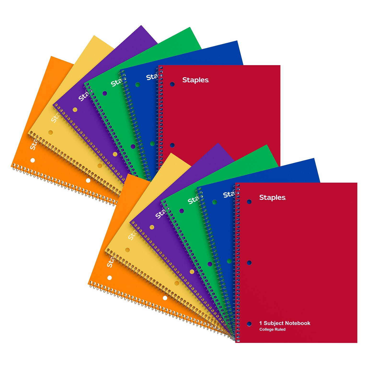 Staples 1-Subject Notebooks, 8 x 10.5, College Ruled, 70 Sheets, Assorted Colors, 12/Pack (ST58376