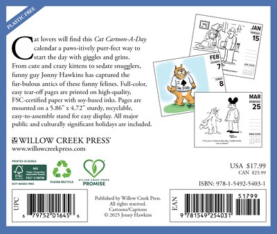 2026 Willow Creek Cat Cartoon-A-Day by Jonny Hawkins 6.2 x 5.4 Day-to-Day Calendar (54031)