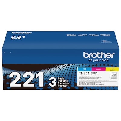 Brother TN-221 Cyan/Magenta/Yellow Standard Yield Toner Cartridge, Up to 1,400 Pages, 3/Pack  (TN221