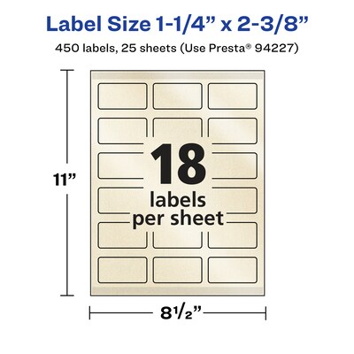 Avery Pearlized Ivory Rectangle Multipurpose Labels, 1-1/4" x 2-3/8", Ivory, 450/Pack (94227)