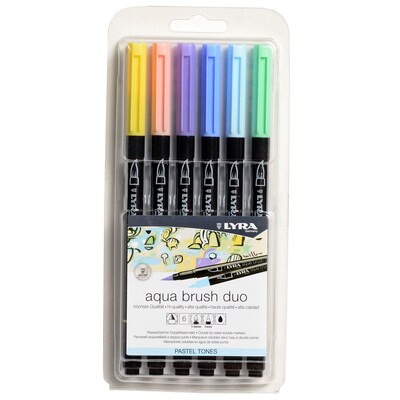 Lyra Aqua Brush Duo Water-Based Marker, Dual-Tip, Assorted Colors, 6 Markers/Set, 2 Sets/Bundle (LYX
