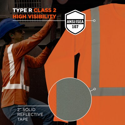 Ergodyne GloWear 8284 High Visibility Long Sleeve T-Shirt, ANSI Type R Class 2, Orange, Large (21914)
