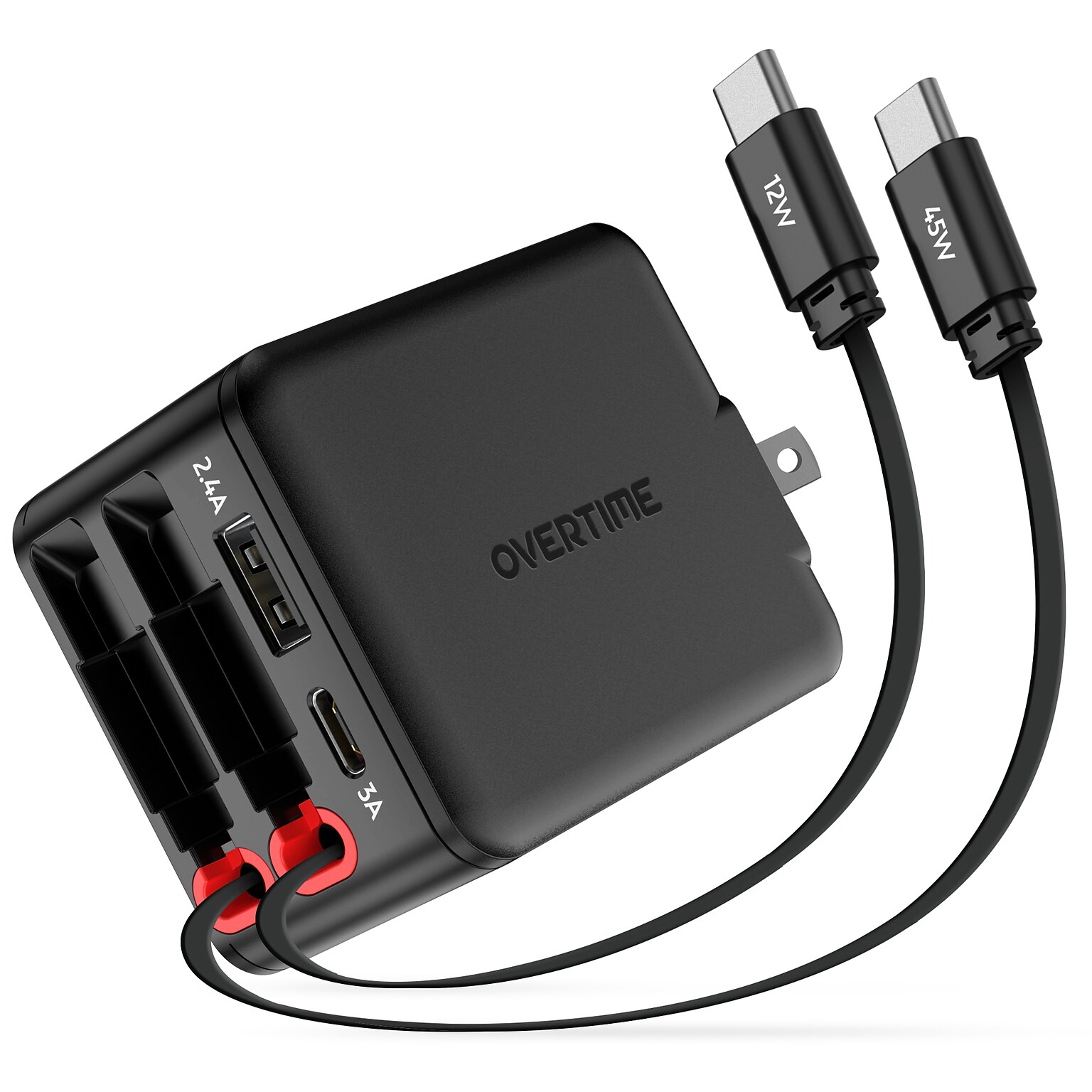 Overtime D36 4-in-1 USB-A/USB-C Wall Charger with USB-C/Lightning Cable, Black (OCAH36CCBK)