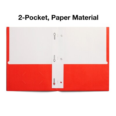 Staples Smooth 2-Pocket Paper Folder with Fasteners, Orange, 25/Box (50775/27543-CC)