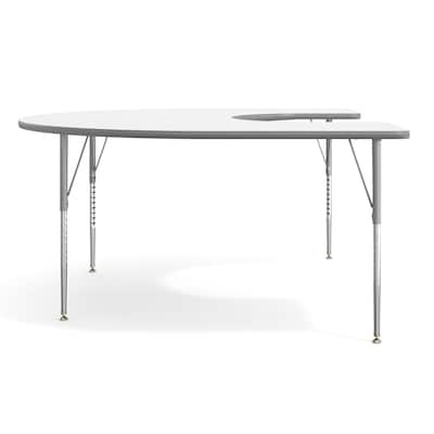Flash Furniture Wren Horseshoe Activity Table, 66" x 60", Height Adjustable, White Top/Silver Frame (XUA6066HRSEWTA)