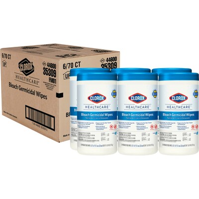 Clorox Healthcare® Bleach Germicidal Wipes, 70 Count Canister, (Pack of 6) (35309)