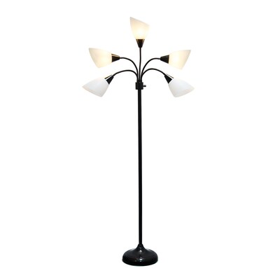 Simple Designs Medusa 67" Metal Floor Lamp with Cone Shades, Black/White (LF2006-BAW)