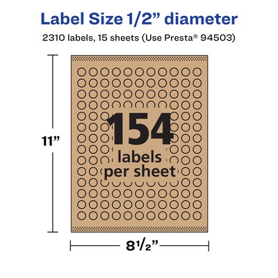 Avery Laser/Inkjet Multipurpose Circle Labels, 0.5" Dia, Kraft Brown, 2310/Pack (94503)