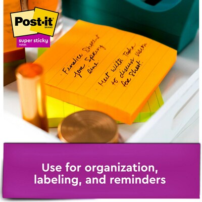 Post-it Super Sticky Notes, 4" x 4", Energy Boost Collection, Lined, 90 Sheets/Pad, 6 Pads/Pack (675-6SSUC)