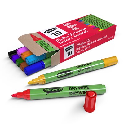 Show-me Slim Barrel Dry Erase Markers, Medium Tip, Assorted Colors, 10/Pack (EPTSDP10A)