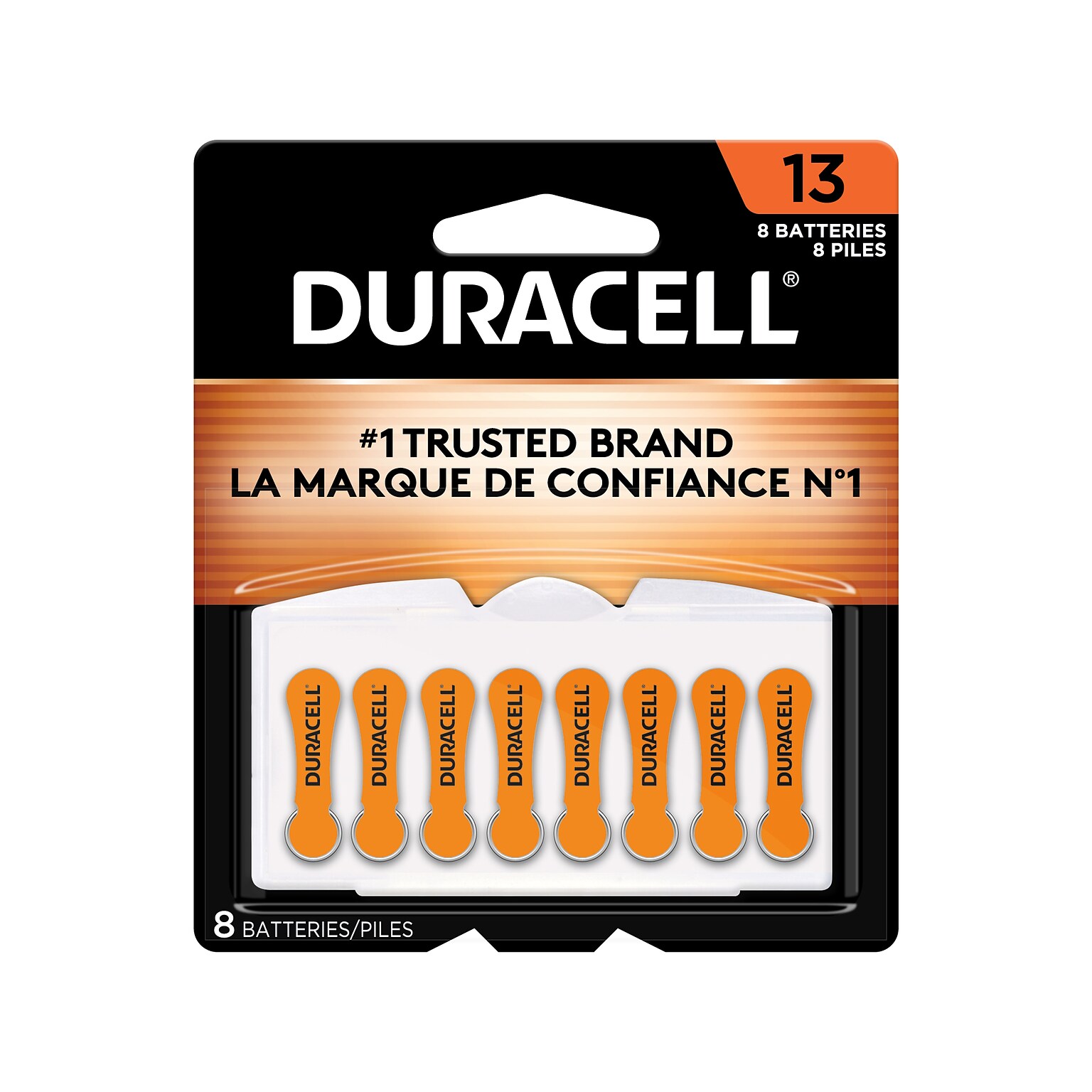 Duracell Size 13 Orange Hearing Aid Batteries, 8/Pack (DA13B8ZMR09)