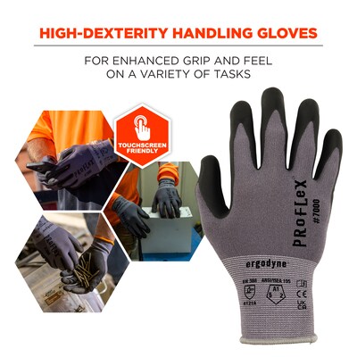 Ergodyne ProFlex 7000 Nitrile Coated Gloves, Microfoam Palm, ANSI Level 5 Abrasion Resistance, Gray, XL, 12 Pair (10365)