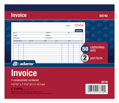 TOPS™ Carbonless Invoice Book, 2-Part, 50 Sheets/Book (D8740)