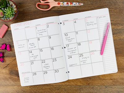 2027-2028 Overland Travelware 0.25" x 8.5" Calendar Year Monthly Standard Planner, Paperboard Cover, Pink Floral (90696)