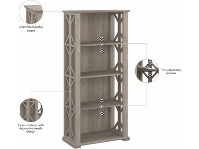 Bush Furniture Homestead 66"H 4-Shelf Bookcase with Adjustable Shelves, Driftwood Gray Laminated Wood (HOB166DG-03)