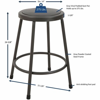 Lorell Industrial Metal/Vinyl 24" Shop Stool without Back, Light Gray (LLR83081)