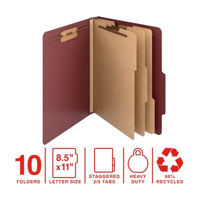 Staples Heavy Duty Pressboard Classification Folder, 3-Dividers, 3 Expansion, Letter Size, Brick Re