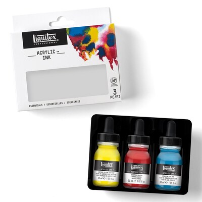 Liquitex Professional Acrylic Ink, Essential Colors, 30 mL Bottles, 3/Pack (LIQ3699238)