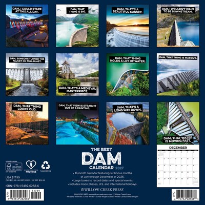 2027 Willow Creek The Best Dams 12 x 12 Monthly Wall Calendar, Assorted Colors (62586)