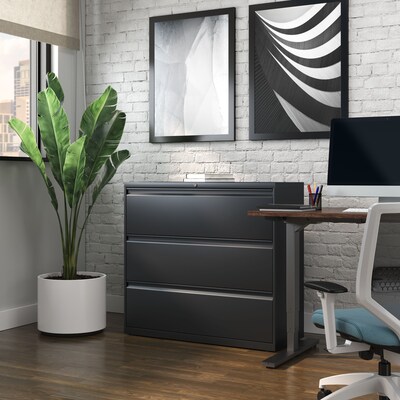 Quill Brand® HL8000 Commercial 3-Drawer Lateral File Cabinet, Locking, Letter/Legal, Black, 42"W (23202D)