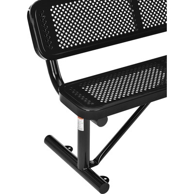 Global Industrial 4' Outdoor Steel Bench w/ Backrest, Perforated Metal, Black (695744BK)