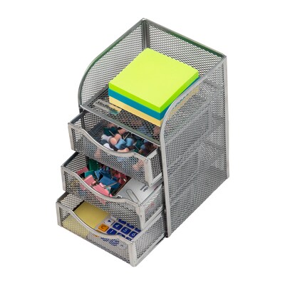 Mind Reader 4-Compartment Metal Desk Organizer, Silver (MESHMINI-SIL)