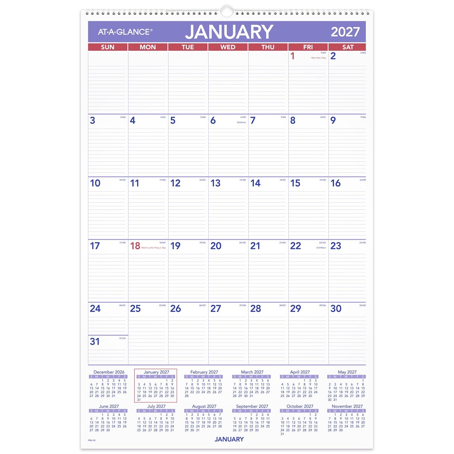 2027 AT-A-GLANCE 20 x 30 Monthly Wall Calendar, White/Purple (PM4-28-27)