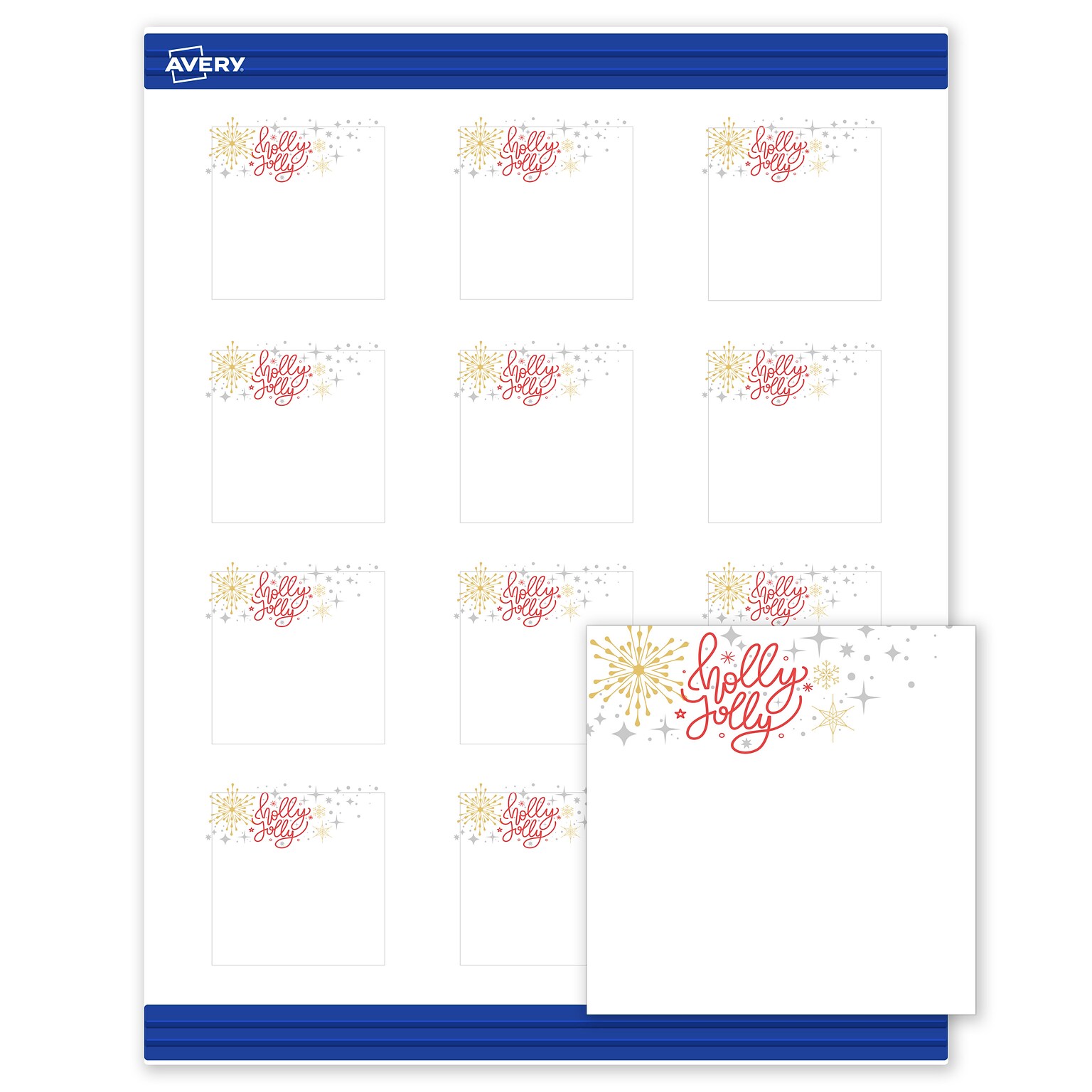 Avery Silver-Holly Sparkles Matte Blank Card, White, 120/Pack (S00-FHH)