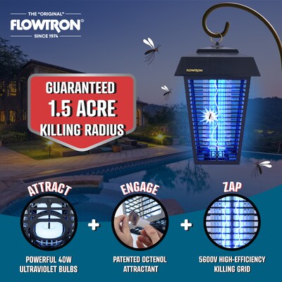 Flowtron Eletric Bug Zapper, 1-1/2 Acre of Coverage, 40W Bulb & 5600V Instant Killing Grid (FLWBK80D)