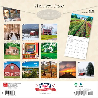 2026 BrownTrout The Free State Maryland Places 12 x 12 Monthly Wall Calendar (9798330705863)