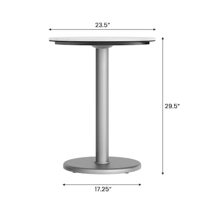 Flash Furniture Acadia 24" Round Wooden Dining Table with Round Base, White Faux Marble/Silver Base (STRD24WMATR18S)