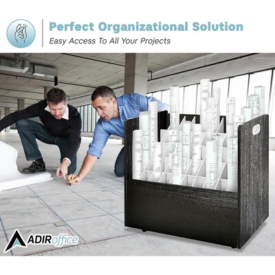 AdirOffice 50-Slot Mobile Roll File, 28.5"H x 30"W x 15.75"D, Black (626-BLK-KIT1)