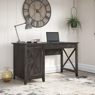 Bush Furniture Key West 54"W Computer Desk with Keyboard Tray and Storage, Dark Gray Hickory (KWD154GH-03)