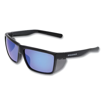 MCR Safety Swagger SR2 Safety Glasses, Mirror Lens, Black/Blue, 12/Box (SR218BZ)