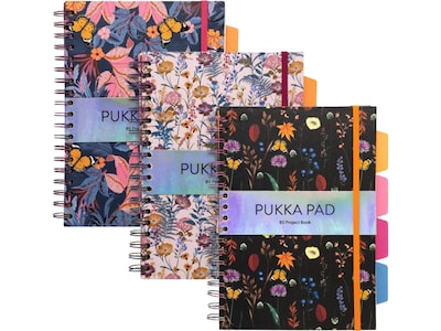 Pukka Pad Bloom 5-Subject Subject Notebooks, 6.9 x 9.8, College Ruled, 100 Sheets, Assorted Colors